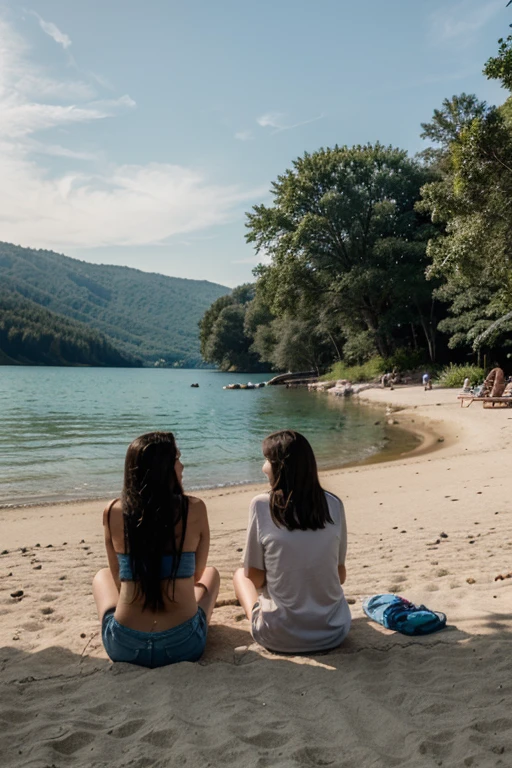 Vacationers on the shore of the lake