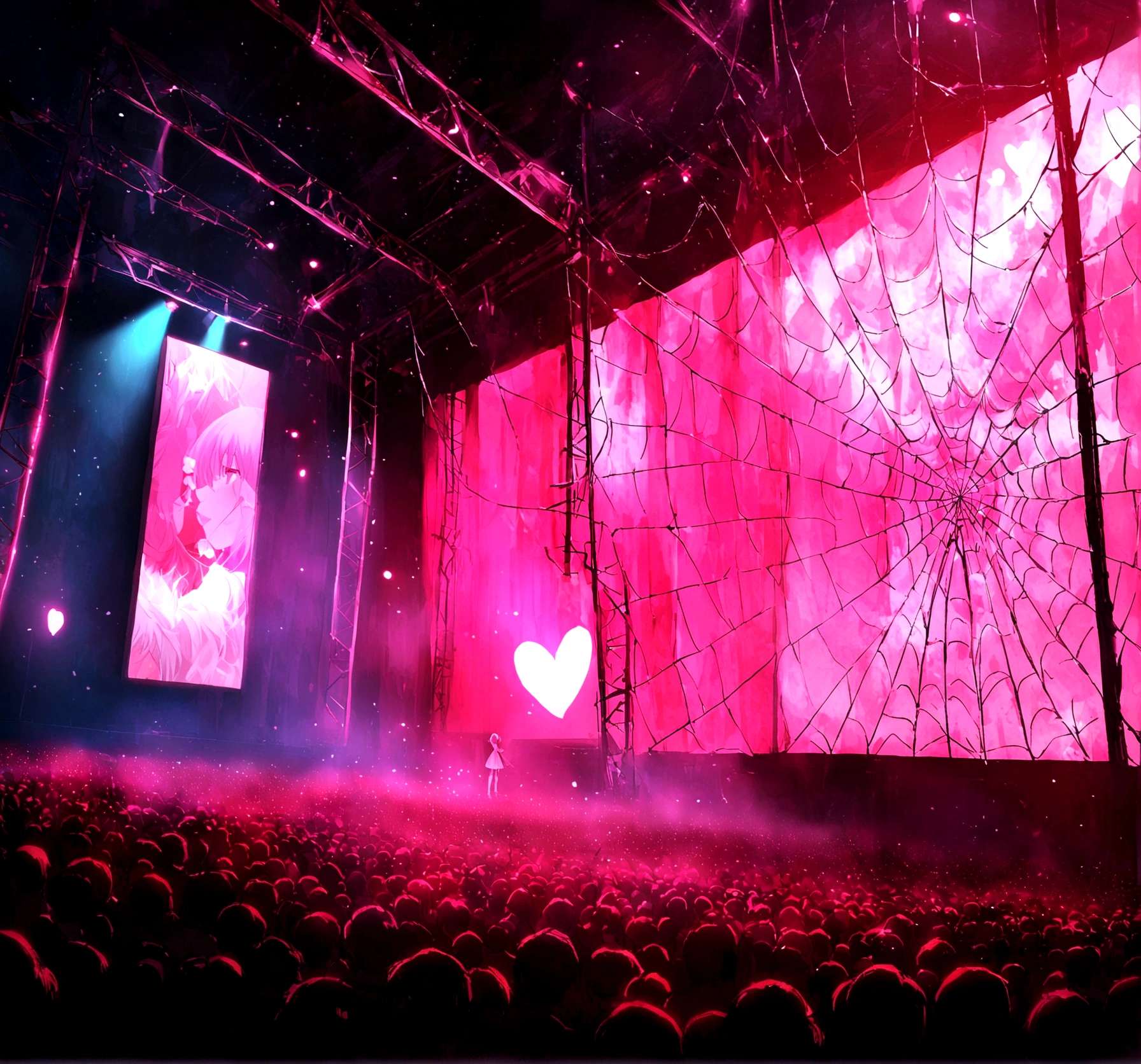 scene, Anime, stage, light pink, soft red light , stageโฮส, y background, heart, spider web,