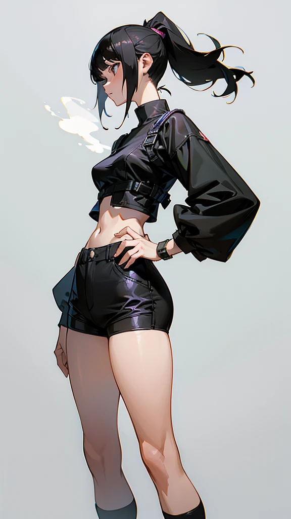 believe me a girl who has medium short black hair with a ponytail with big legs and medium waists and bust
