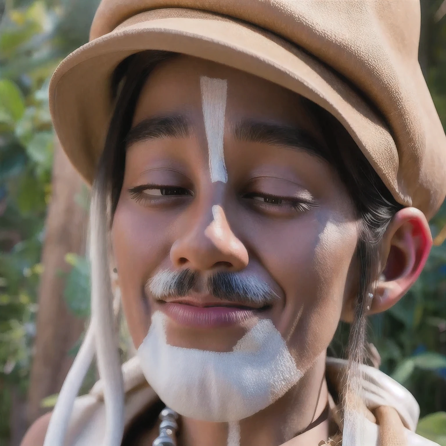 a close up of a person with white paint on their face, aboriginal capirote, aboriginal, award winning cinematic still, still from the film, new guinea mud man, songlines, still from a live action movie, still from a music video, her face is covered with mud, still from film, aboriginal australian hipster, still from nature documentary