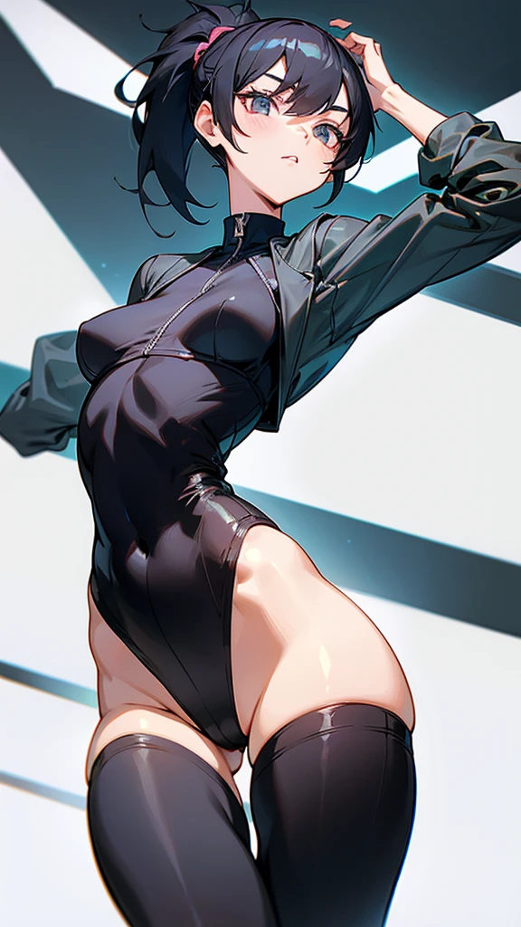 believe me a girl who has medium short black hair with a ponytail with big legs and waist girl with big hips and medium bust aestetic style