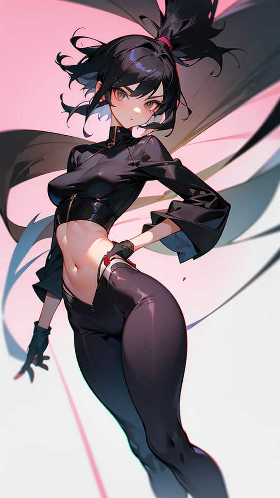 believe me a girl who has medium short black hair with a ponytail with big legs and waist girl with big hips and medium bust aestetic style