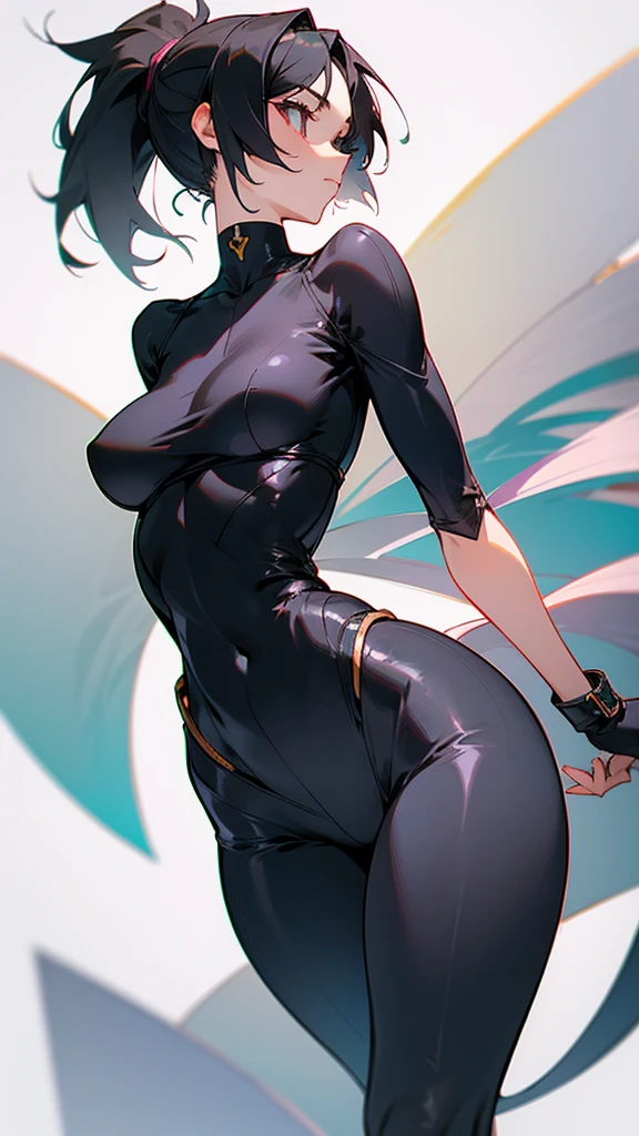 believe me a girl who has medium short black hair with a ponytail with big legs and waist girl with big hips and medium bust aestetic style