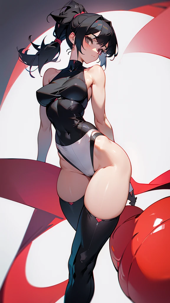 believe me a girl who has medium short black hair with a ponytail with big legs and waist girl with big hips and medium bust aestetic style
