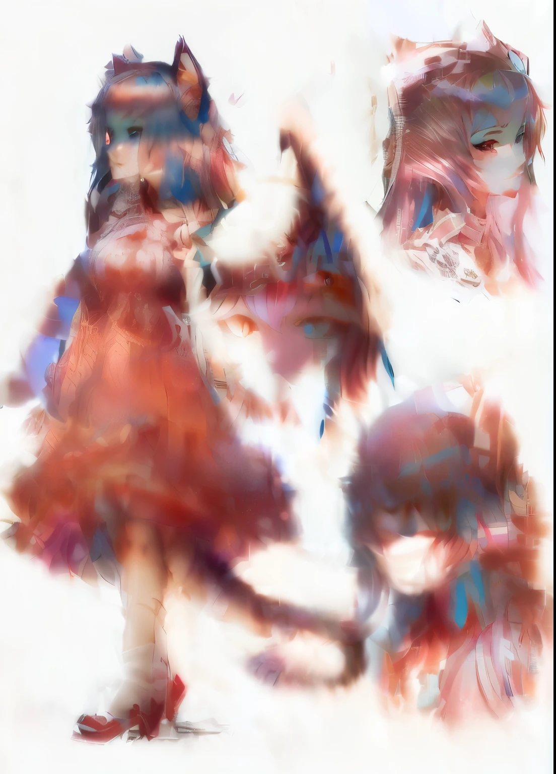 a woman with pink hair and blue eyes wearing a white dress, portrait of ahri, seraphine ahri kda, ahri, fox and bush, anime in fantasy style, cute anime cat girl, holo is a wolf girl, anime fantasy illustration, very beautiful anime cat, anime girl with cat ears, a beautiful fox lady
