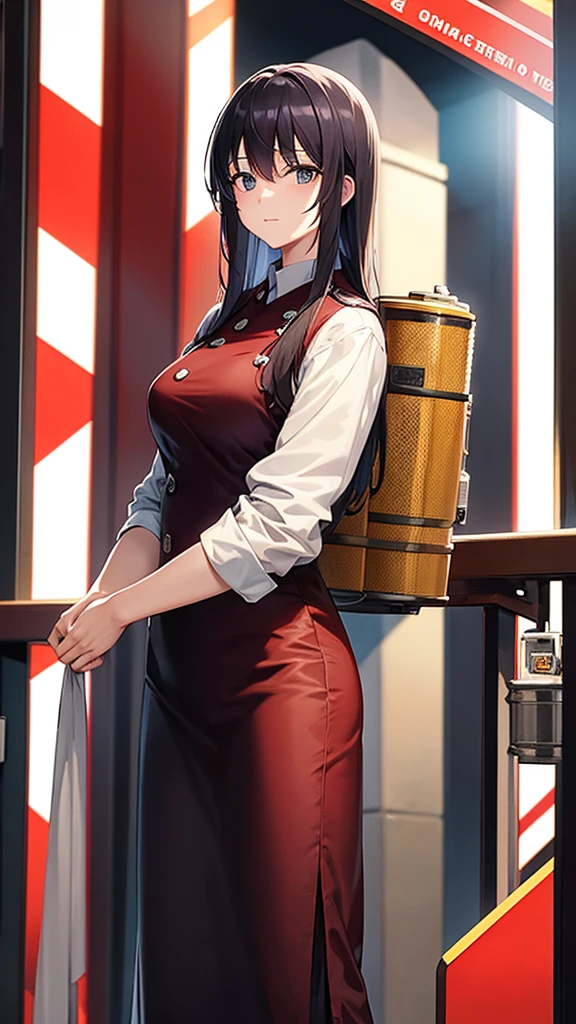 Firefighter、tall、woman、whole body、front、put on gloves、Fireproof clothing