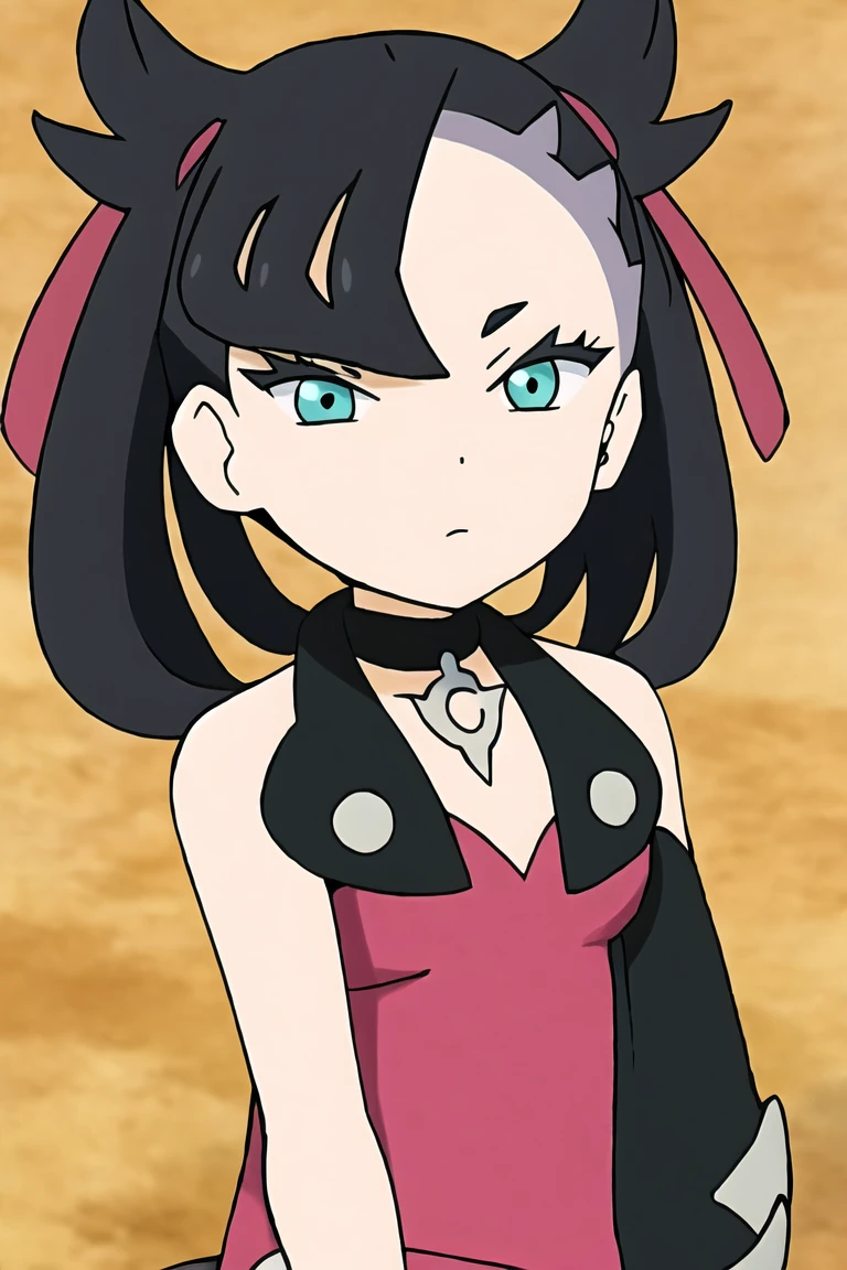 pokemonmarnie, aqua eyes, asymmetrical bangs, asymmetrical hair, black hair, hair ribbon, long hair, red ribbon, ribbon, twintails,