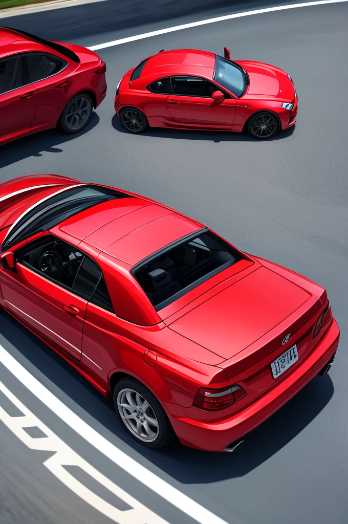 make red cabrio car from above