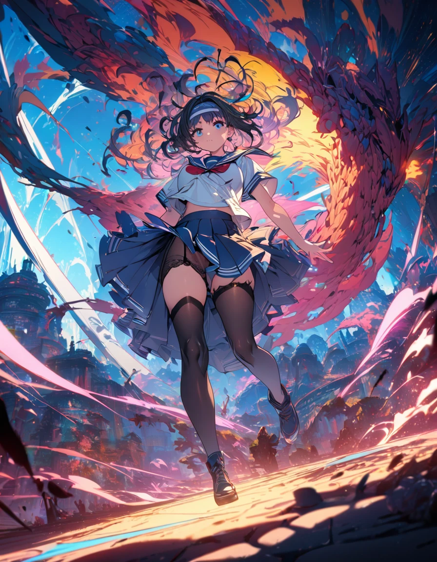 1girl,  full body, sailor uniform, headband, stockings,masterpiece, clean lineart, clean anime outlines, best quality, high quality, high details, super detail, best quality, ultra-detailed, dynamic lighting, anatomically correct, great lighting, bloom, super detailed, super fine, highres, colorful, masterpiece, HD, 4K, 8K  
