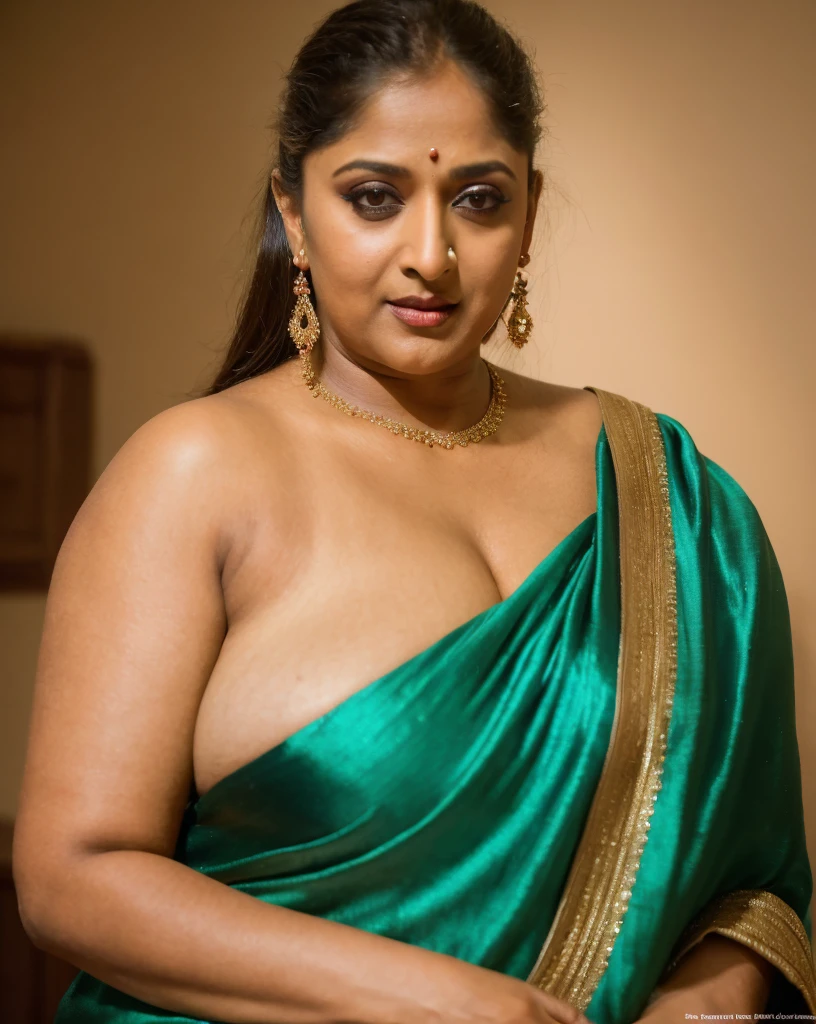 50yo mature MILF Anushka Shetty,((best quality)), ((masterpiece)), ((realistic)), eye kajal, mascara, red lips, sensual Beauty, provoking body, extreme sweat, sweat soaked skin, slight stretch marks, alluring figure, bulging figure, thick charming lady, curvy, thick navel, full figured woman, eye kajal, massive breast, full body, styled hair, pierced eyes, female face,royal aura, trend on artstation , sharp focus, studio photo, intricate detail, very detailed, detailed eye, illustration, very detailed, sharp focus, digital render, professional, 4k