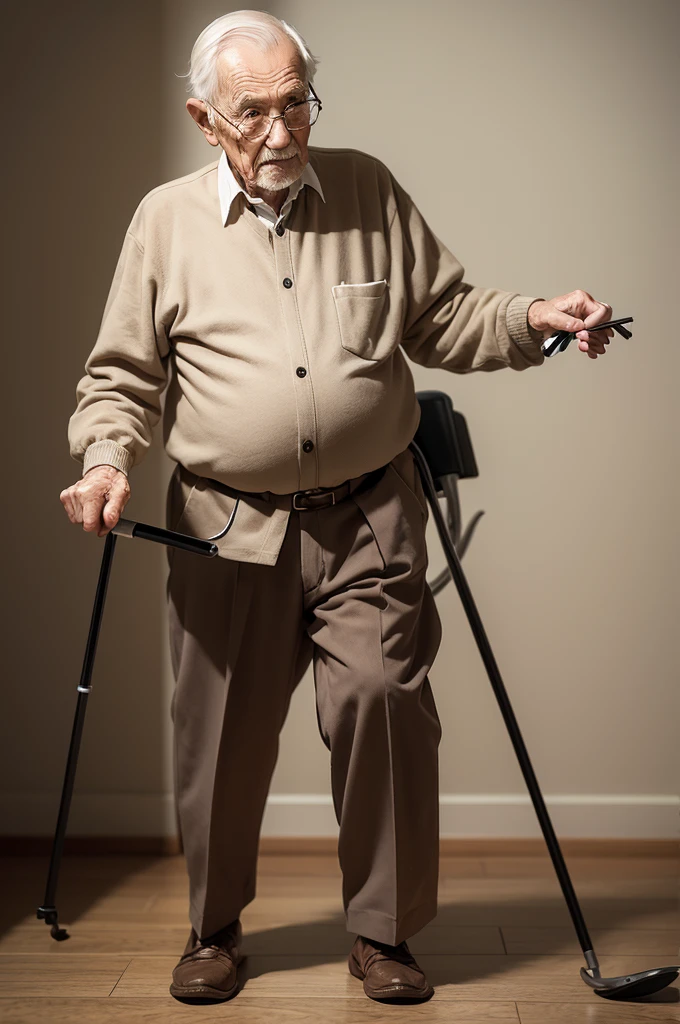 Elderly man using crutch illustration