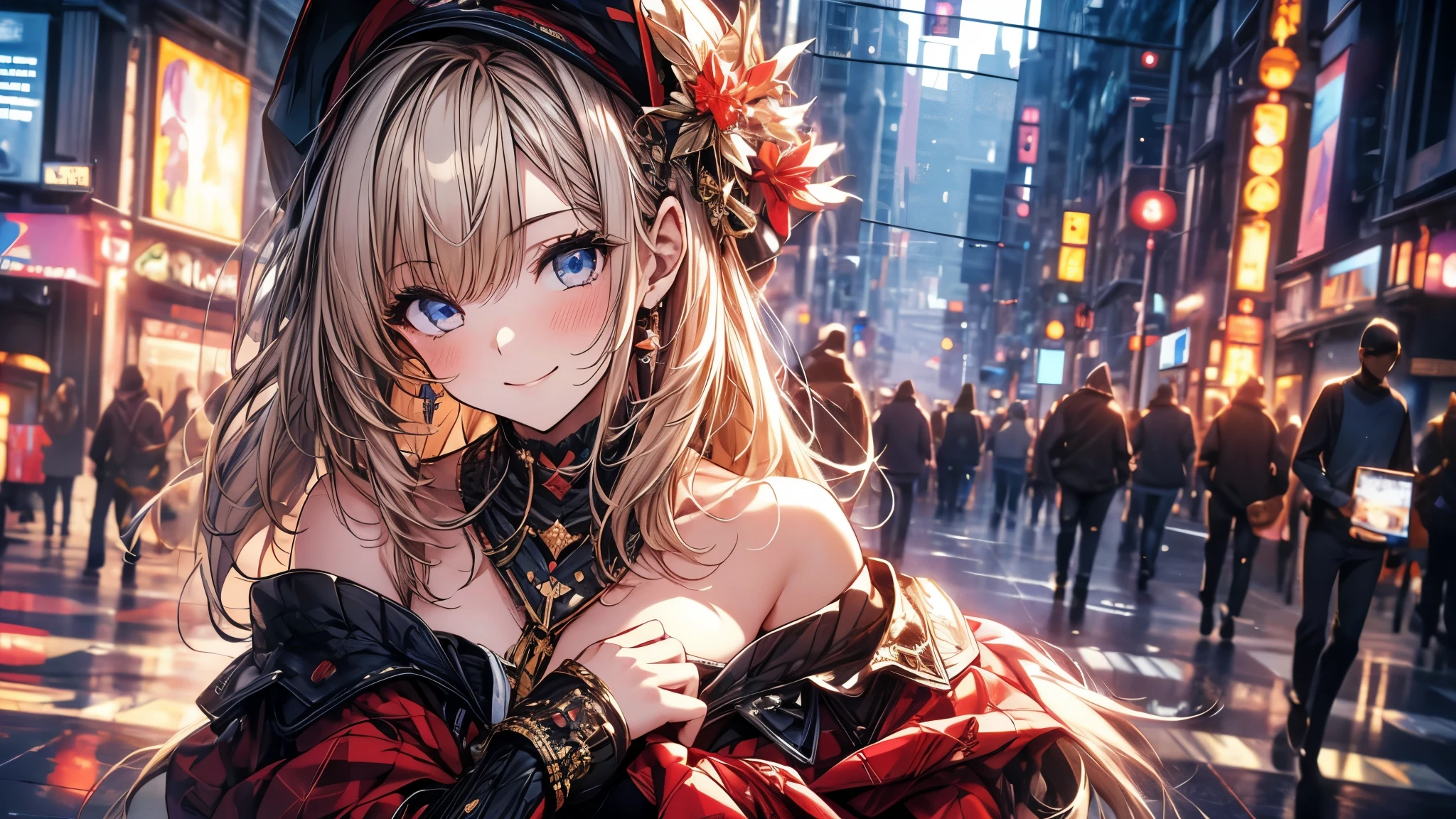 highest quality, masterpiece, Ultra-high resolution, reality, 1 girl, Off the shoulder, smile