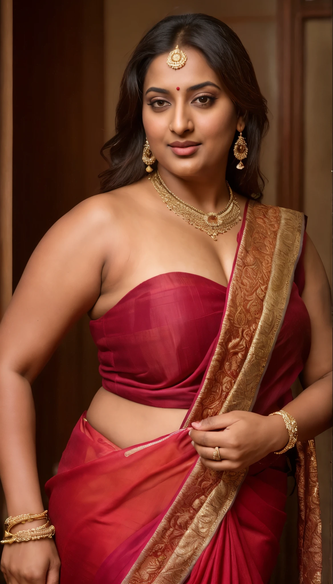 Foto RAW, photorealistic, photography, full body shot, 50 years old Woman, master shot, perfect eyes, goddess like beauty, pierced eyes, perfect thick chubby mallu Desi aunty bhabhi, Wearing a Stanapatta, a chest-band.Saree model, model Photography, Indian saree shoot, Indian traditional wear advertising photography, traditional wear brand shoot, face of Indian actress Sonakshi Sinha, masterpiece, realistic, realism, incredible details, pleasure, photorealism, detailed skin, skin pores, high contrast, photorealistic Artstation 8k HD digital art trend of high definition and detailed realistic skin texture, ultra detail, realistic skin texture, armature, best quality, ultra high definition, (photorealistic:1.4),, high resolution, detail, raw photo, sweat, Re sharp, by Lee Jefferies Nikon D850 Film Stock Photo 4 Kodak Portra 400 Camera F1.6 Lens Rich Color Ultra Real Realistic Realistic Textures Dramatic Lighting Unreal Engine Trending at Art Station Cinestill 800,(pele altamente detalhada: 1.2), 8k UHD, DSLR, soft-lighting, alta qualidade, grain of film, Fujifilm XT3,she didn't like to wear blouse or bra, she is happy to wear only saree, she hates blouse or bra, detailed hairy armpits, hyper realistic skin, skin pores, sweat, veins, short hairs on armpit, stubble armpits, hyper realistic hairy armpits, low waist saree,