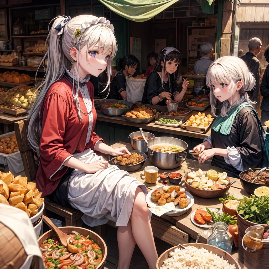 onion with make cow by old lady and many people watching in open place