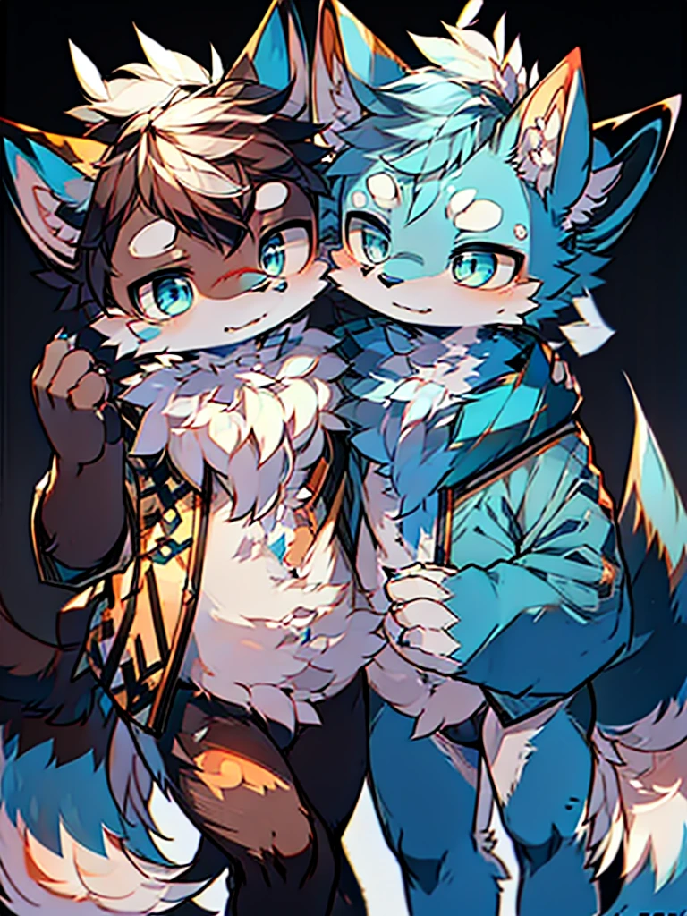Anime style fox with blue eyes and black tail, Фолсен Art, Very high quality, Furry Art, очень милый Furry Art, blue furry, anime style, маленький blue furry, one tail