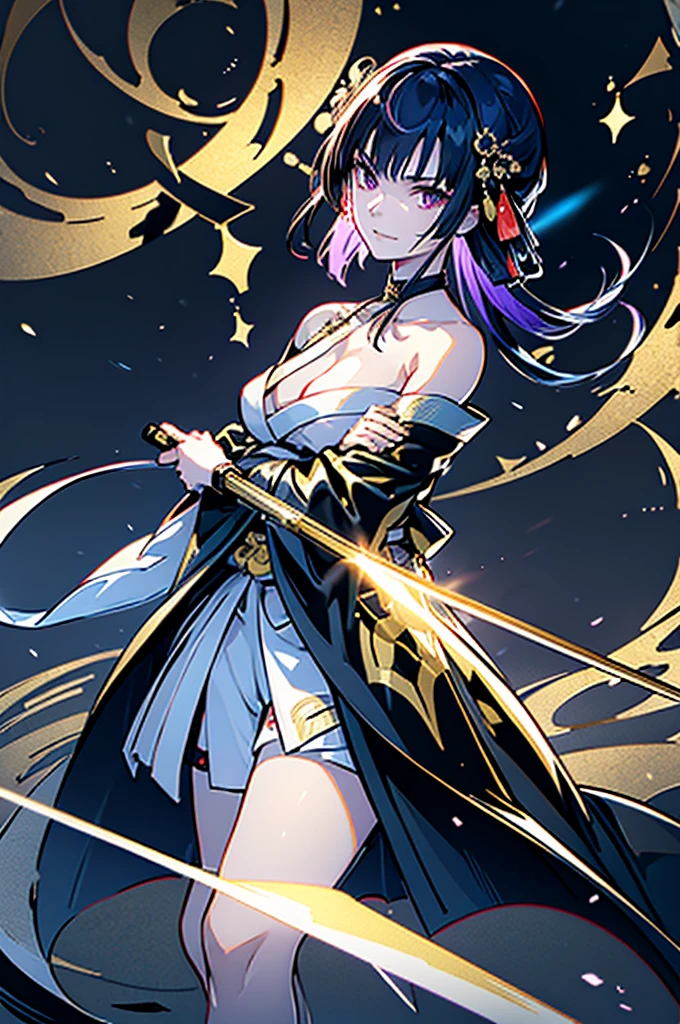 anime character with long hair and purple eyes in front of a full moon, beautiful girl, black - haired mage, anime portrait of a handsome man, anime girl, female anime character, kentaro miura manga art style, sengoku - era art style, male anime style, ilya kuvshinov with long hair, roguish smirk