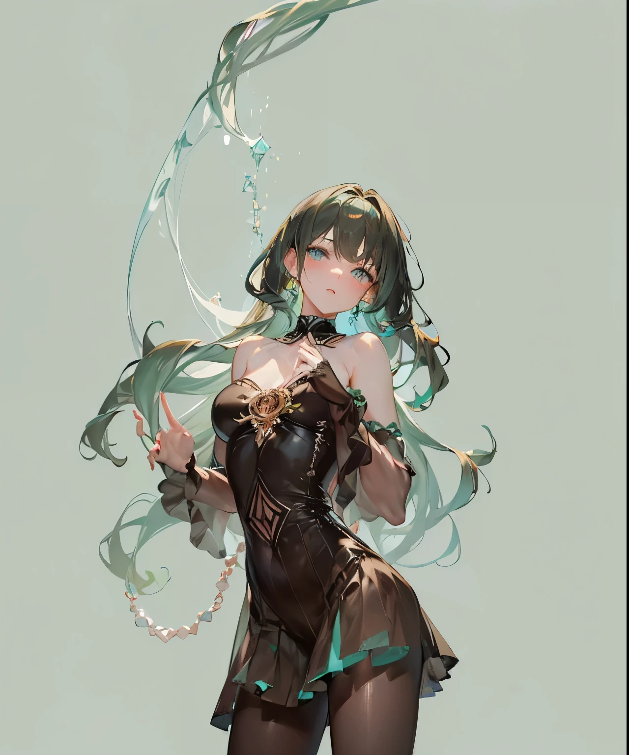 ((dark fantasy)), ((wavy hair, silver hair color, pale skin),(((green aquamarine eyes))), freckles, warm light,( ),busty,Glamour,Gorgeous,monochromes,erotic posing,Dynamic Posing,Arrange Pose,Dramatic,Cinematic,Detailed background, Dynamic Angle,From the angle of the film,Gothic background, Dark fantastic view,Best Quality,masutepiece,8K,The ultimate detailed dark background, Top image quality、RAW photography、超A high resolution,cropped shoulders, overall look is very erotic、Shot for one person only, model shoot, Large round chest, Beautiful Eyes of Details、Very slender eyes、Beautiful eyelashes、Very slim physique, with blush cheeks,Pearl Beaded Bralet Top, ((pearl top)), opal pearl in hand