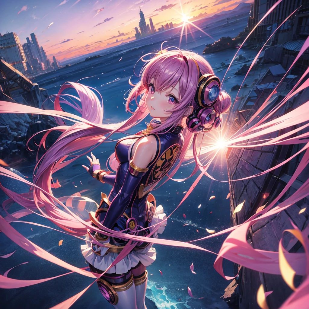 Anime girl with long purple hair and pink gloves, anime manga robot!! Anime Girl, Marin Kitagawa Fan Art, (Anime Girl), Anime Moe Art Style, Anime Style, Anime Best Girl, Anime !!!!!!!!!!!!!!!, Zero Chan Art, Anime Girl, Cute Anime Manga Style, Anime Art Style, Cute Anime Girl [Guess no Ko], Yokoyari Mengo, Idol Singer, Blue Sky, Sunset