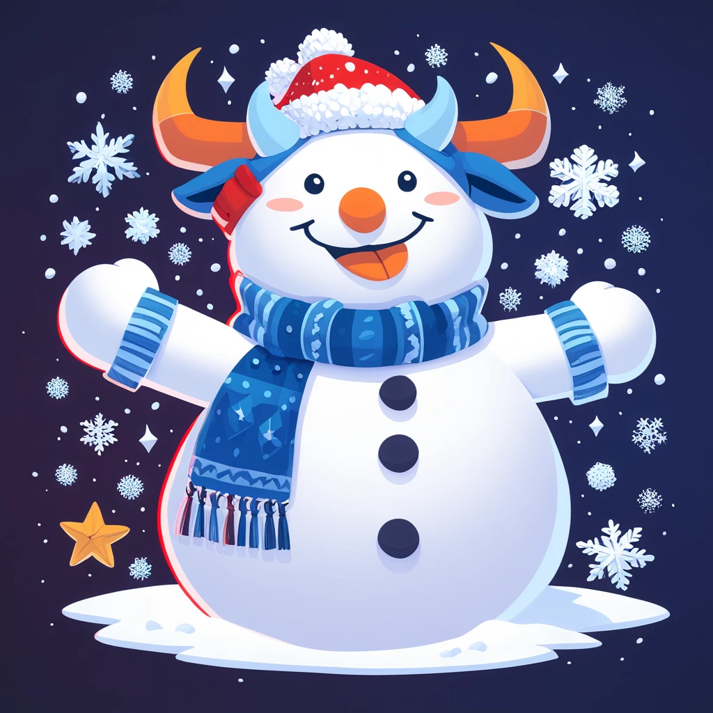 snowman bull horns in doodle art style
