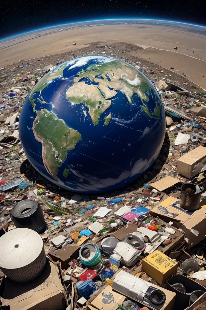 an image of planet earth overloaded with trash and unnecessary products