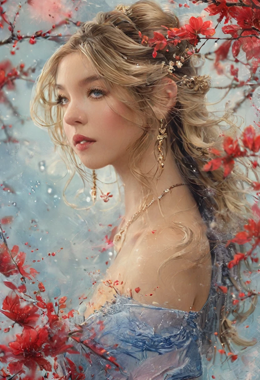 (Masterpiece, 8K, UHD, high resolution: 1.4), stunning portrait of Sydney Sweeney, (long, wavy blonde hair: 1.3), (captivating blue eyes: 1.2), (wearing an elegant and sophisticated dress: 1.3), (confident and graceful pose: 1.2), (delicate and sparkling jewelry: 1.1), (radiant and smooth skin: 1.2), (background with soft and elegant lighting: 1.1), (glamorous and refined atmosphere: 1.3), realistic and intricate details, (elements of fashion and beauty: 1.2), (captivating and attractive perspective: 1.3)