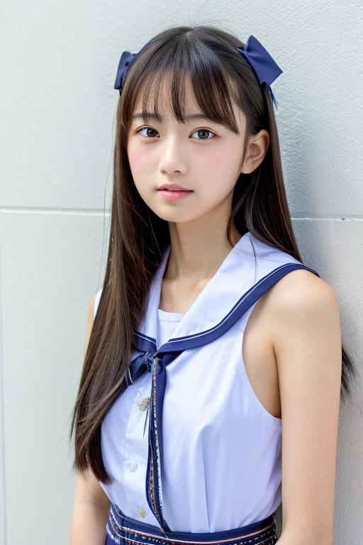 Masterpiece、Ultra-high resolution、Ultra HD、8K、Fine-grained skin type、Japanese junior high school girls、reality、Upper Body、In front of a white wall、Stand upright