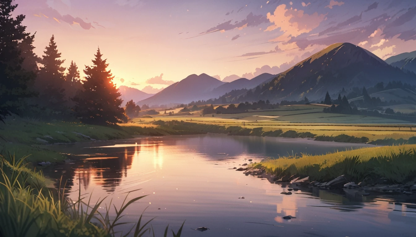 , no humans, d, masterpiece, highest quality, countryside, detailed description, natural scenery, relaxing,evening