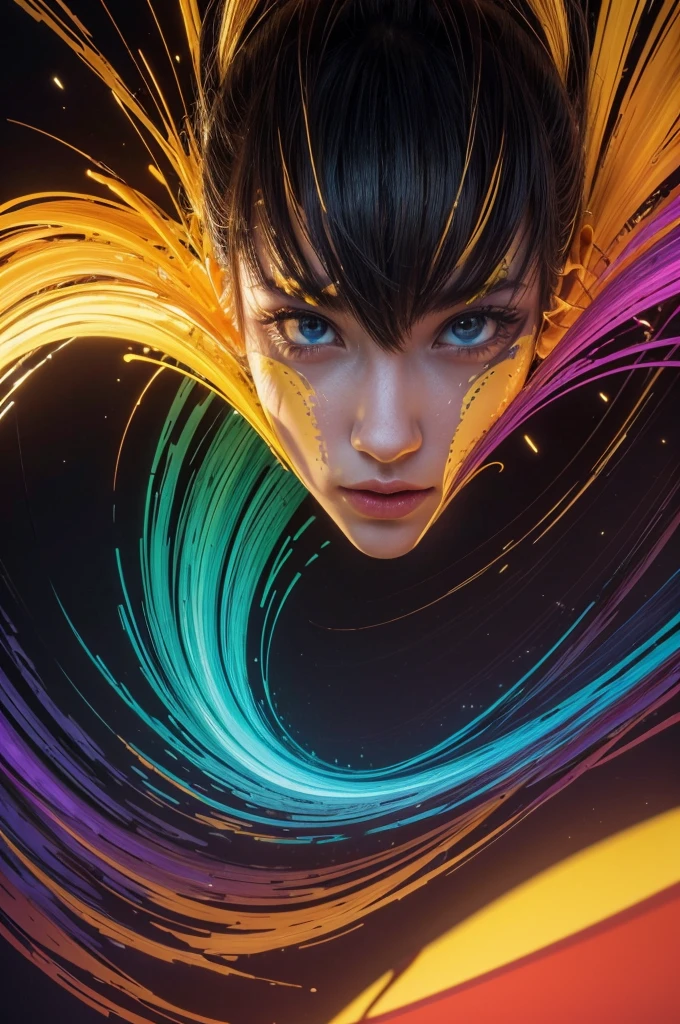 best quality, masterpiece, (realistic:1.2), detailed face, beautiful eyes, (masterpiece, top quality, best quality, official art, beautiful and aesthetic:1.2), (1girl:1.4), extreme detailed, (Joshua Middleton comic cover art:1.1), (Action painting:1.2), (concretism:1.2), theater dance scene, (hypermaximalistic:1.5), colorful, highest detailed,