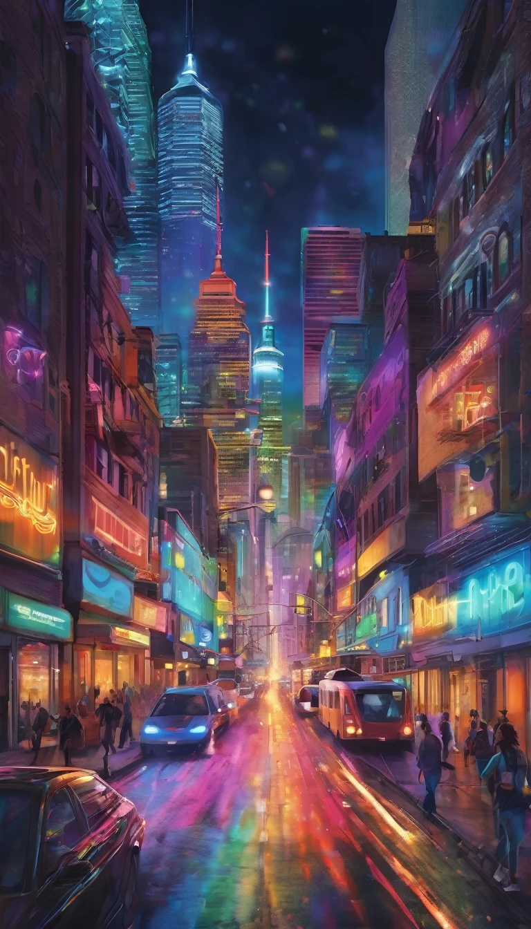 City's heartbeat loud, we're on the move
Energy surrounds, feel it in the groove
Colors blend and blur, dancing in the street
Melodies emerge, lift us off our feet