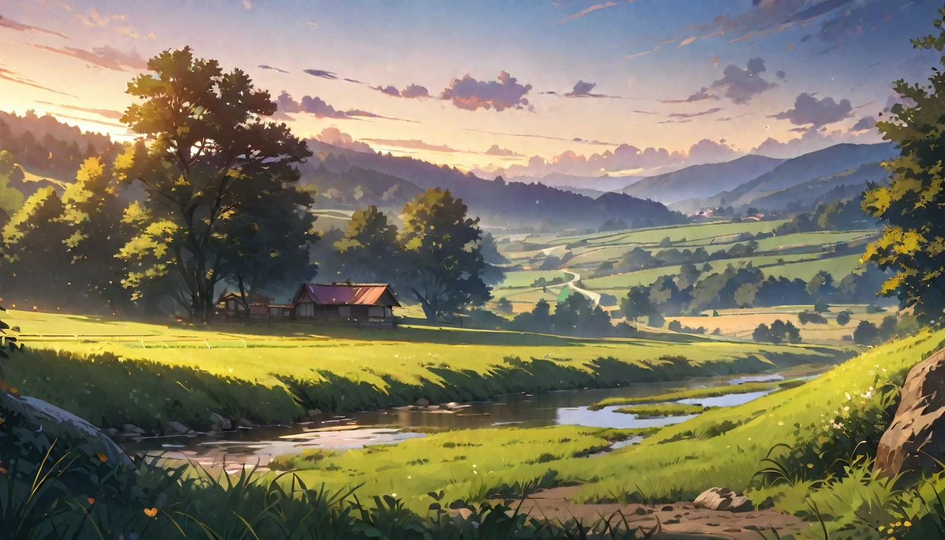, no humans, d, masterpiece, highest quality, countryside, detailed description, natural scenery, relaxing,evening,Rural Scenery