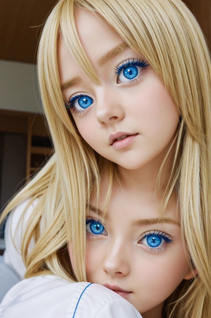 Blonde anime girl with big blue eyes 