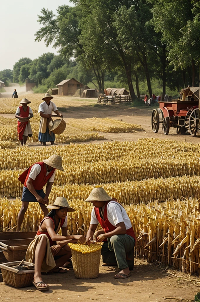 Peasants shelling corn