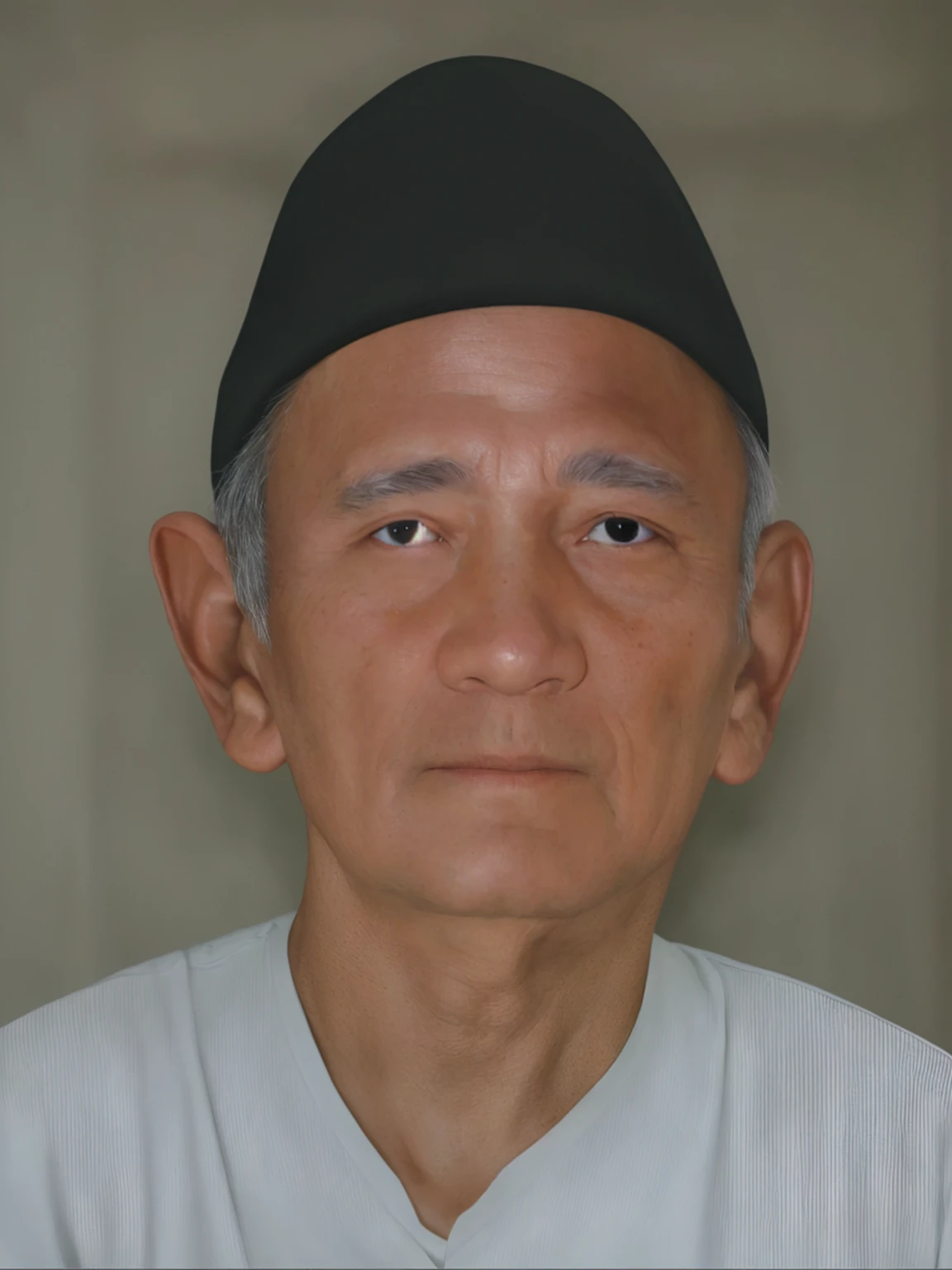 make this photo look realistic and detailed, afared old man with a black hat and wearing a white shirt, 65 years old man, very detailed potrait, realistic portrait photo, close up potrait, profile portrait, very detailed face, very realistic face, very perfected face, very detailed clothes, very realistic clothes, very perfected clothes