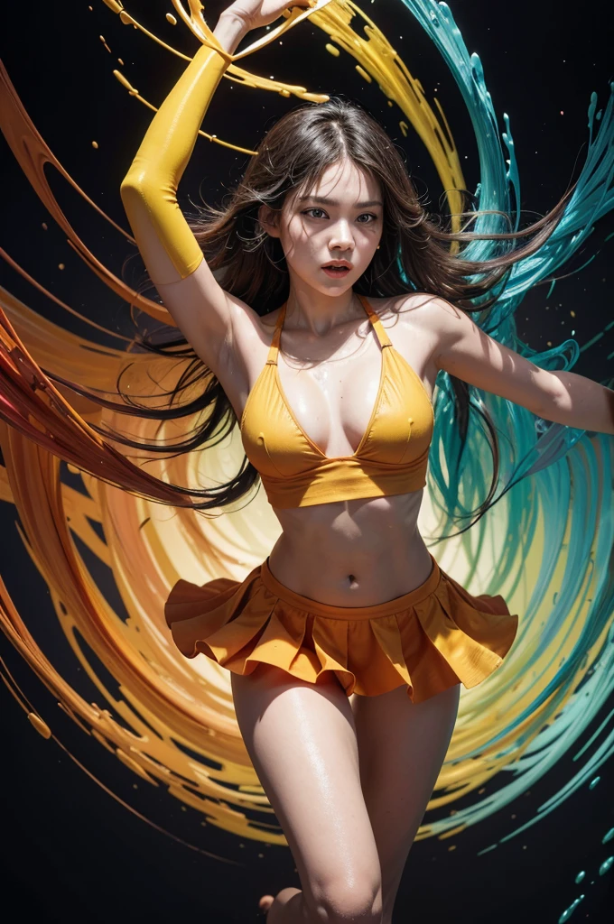 Create an ultra-realistic abstract art piece that features a dynamic interplay of vibrant colors and geometric shapes. The composition should be visually striking, with bold hues such as electric blues, fiery reds, bright yellows, and deep purples dominating the canvas. The shapes should vary in form, including sharp triangles, fluid circles, and intricate polygons, all interacting in a harmonious yet energetic dance.
Incorporate layers of texture to add depth to the piece, with some areas appearing smooth and glossy while others have a rough, almost tactile feel. The use of light and shadow should create a sense of movement and dimension, making the shapes appear as if they are floating or intersecting in a three-dimensional space.
The background can be a gradient of colors, seamlessly blending from one hue to another, enhancing the sense of flow and continuity. Random splashes of paint and intricate patterns can be added to break the uniformity and introduce an element of surprise and chaos.
Overall, the artwork should evoke a sense of excitement and curiosity, drawing the viewer in to explore the complex interplay of colors and forms. The image should be highly detailed, capturing the nuances of each shape and the vibrancy of each color, making it a visually immersive experience. Create an ultra-realistic abstract art piece that features a dynamic interplay of vibrant colors and geometric shapes. The composition should be visually striking, with bold hues such as electric blues, fiery reds, bright yellows, and deep purples dominating the canvas. The shapes should vary in form, including sharp triangles, fluid circles, and intricate polygons, all interacting in a harmonious yet energetic dance.
Incorporate layers of texture to add depth to the piece, with some areas appearing smooth and glossy while others have a rough, almost tactile feel. The use of light and shadow should create a sense of movement and dimension, making the shapes appear as if they are floa