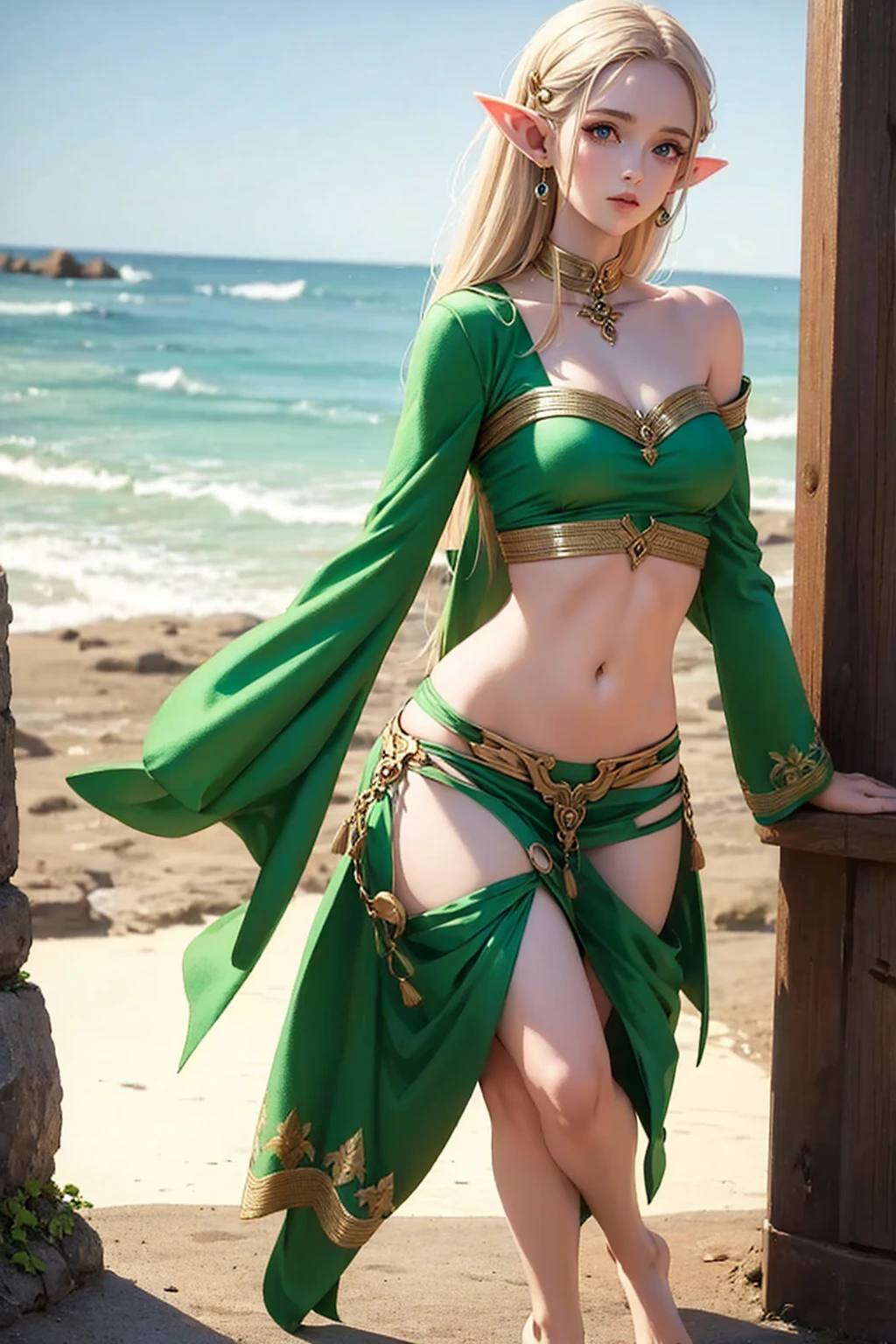 full body, elf girl, midriff