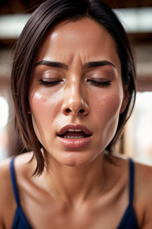 Woman on knees, oval face, crying, sad, distressed, sexy body, brown long hair, (looking at viewer), makeup, fit, erotic body, Cleavage, Cosplay, Tongue out, (best quality,4k,8k,highres,masterpiece:1.2), ultra-detailed, (realistic,photorealistic,photo-realistic:1.37), HDR, UHD, studio lighting, ultra-fine painting, sharp focus, physically-based rendering, extreme detail description, professional, Pastel colors, bokeh, portraits, landscape, horror, anime, sci-fi, photography, concept artists, warm, soft lighting