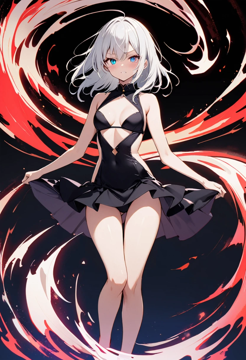 16k works,Highest quality,18-year-old,No background.whiteい背景のみ,whole body、sexy, One person, Beautiful Face,, Symmetrical eyes, Perfect body, Good balance、 Perfect body、rage, white,One girl, Evil Eye, Black bra, white hair,