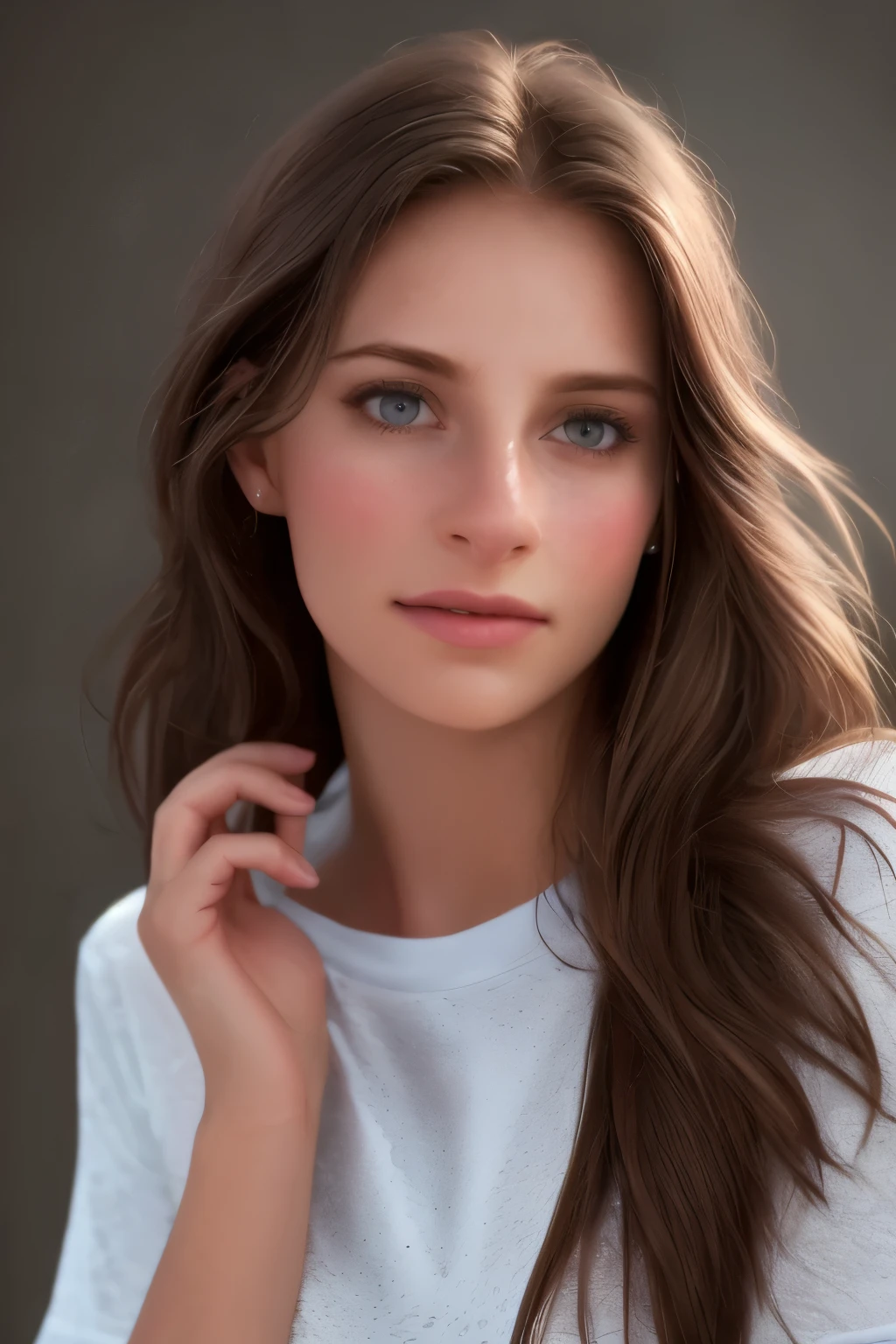 dressed, (photo realistic:1.4), (hyper realistic:1.4), (realistic:1.3),, (smoother lighting:1.05), (increase cinematic lighting quality:0.9), 32K,, 1girl,20yo girl, realistic lighting, backlighting, light on face, ray trace, (brightening light:1.2), (Increase quality:1.4),, (best quality real texture skin:1.4), finely detailed eyes, finely detailed face, finely quality eyes,, (tired and sleepy and satisfied:0.0), face closeup, t-shirts,, (Increase body line mood:1.1), (Increase skin texture beauty:1.1)