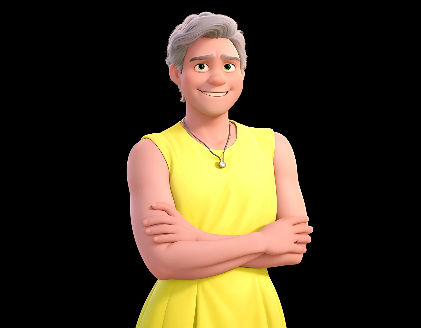 a Disney Pixar movie poster showing a doctor in a green midi dress and a stethoscope around his neck. With 4 children around, with different clothes, his body is 1.65 meters tall. The children are smiling but it appears that they are in the hospital. The background is a pediatric hospital. Everyone wears beachwear. 3D rendering