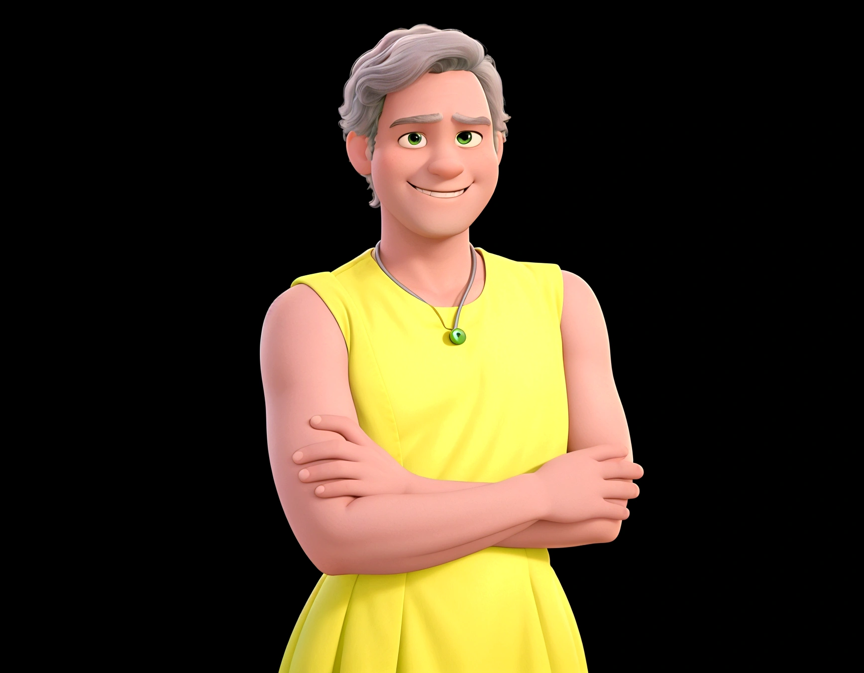 a Disney Pixar movie poster showing a doctor in a green midi dress and a stethoscope around his neck. With 4 children around, with different clothes, his body is 1.65 meters tall. The children are smiling but it appears that they are in the hospital. The background is a pediatric hospital. Everyone wears beachwear. 3D rendering