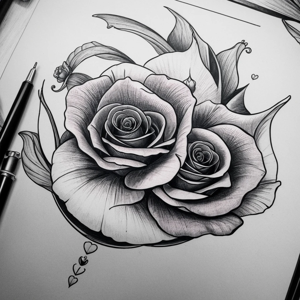 an old school black lines only traditional rose tattoo design, no colors, simple, vintage, in the style of sailor jerry