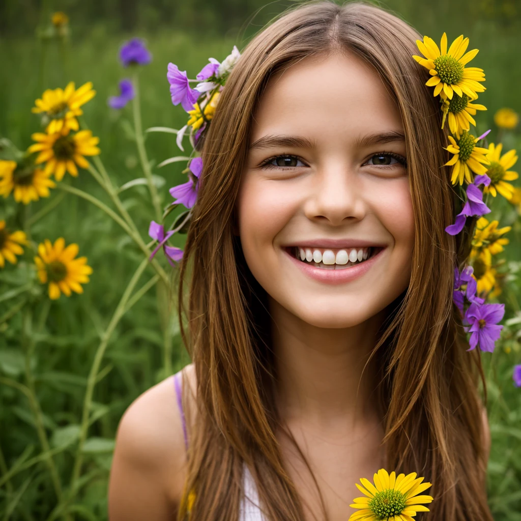 a smiling face made out of wild flowers, no color