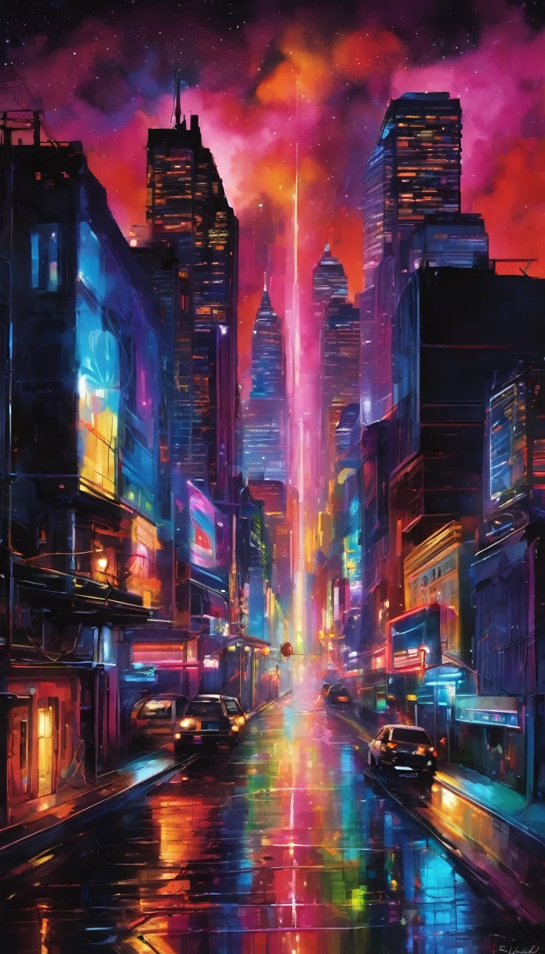 Rhythms of the night, echo through the air
In this cityscape, we're more than just a pair
Every beat we find, hearts aligned in time
Under starry lights, our spirits climb
Colors paint our dreams, neon rivers flow
Together we're supreme, basking in the glow