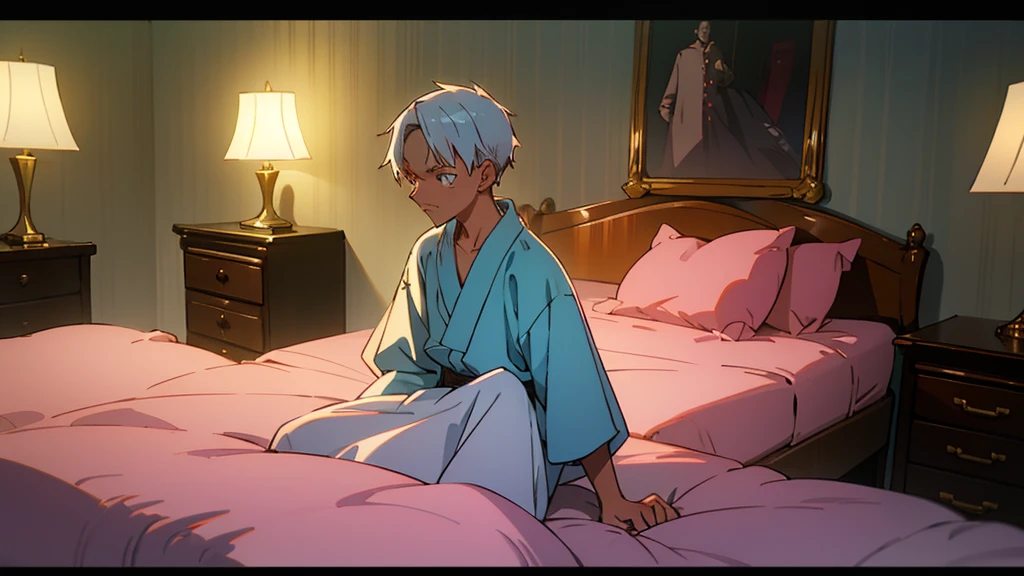 "20-year-old boy with neatly trimmed white hair. He is in an empty room, sitting on a bed, with a melancholic expression. The scene is inspired by Akon's 'Lonely' music video. The walls are plain, with a vintage telephone next to the bed. The soft lighting and sad atmosphere reflect a feeling of loneliness. He is wearing modern Y2K-style clothes, conveying a mix of nostalgia and contemporary."
Additional Description for AI:
Hair: White, modern style and neatly trimmed.
Age: 20s.
Setting: Empty room, sad and melancholic atmosphere, inspired by Akon's 'Lonely' music video.
Clothing: Y2K (2000s) style, modern.
Room Elements: Plain bed, vintage telephone, soft lighting.
This should provide a detailed description to create an AI image of the character you described in the desired setting.