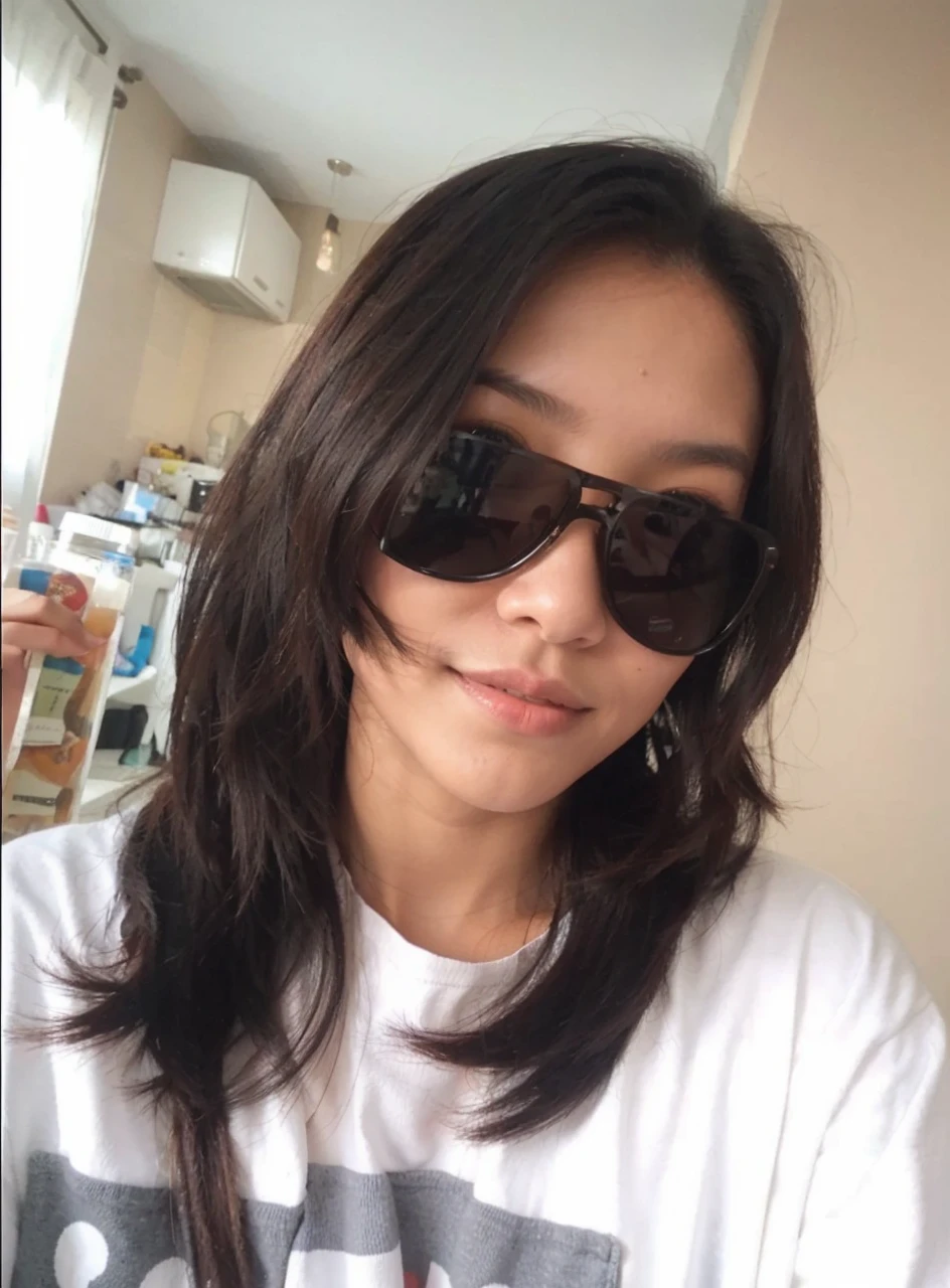 Pretty cute young woman, peruvian-asian, full clothing, coat