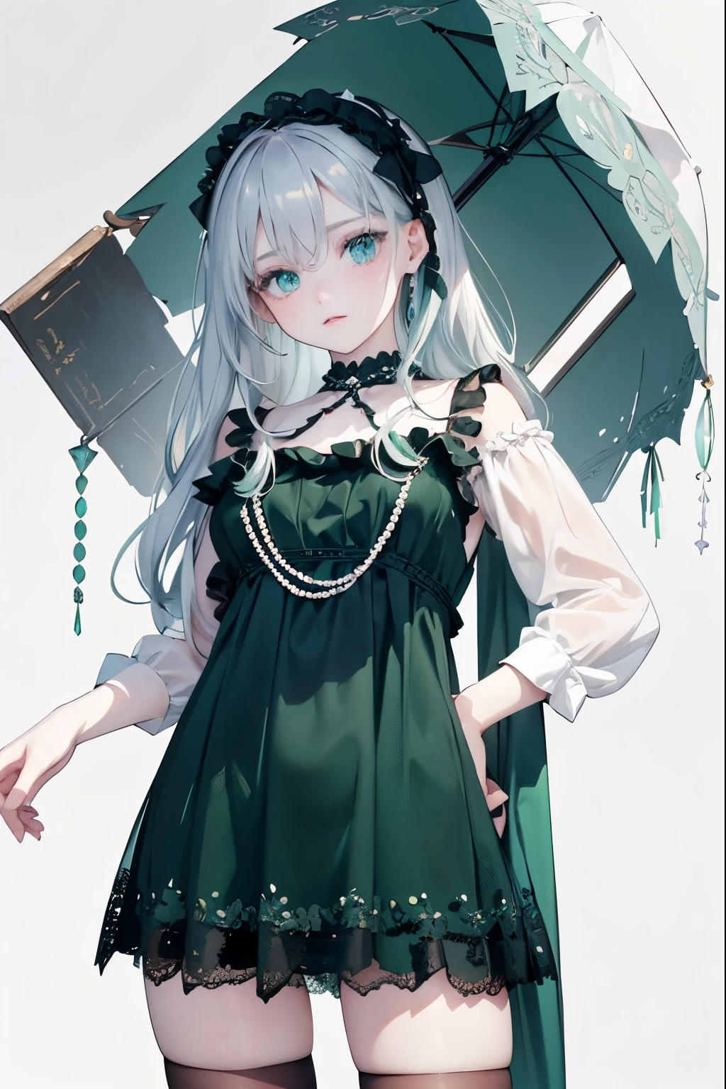 ((dark fantasy)), ((silver hair color, pale skin),(((green aquamarine eyes))), freckles, warm light,( ),busty,Glamour,Gorgeous,monochromes,erotic posing,Dynamic Posing,Arrange Pose,Dramatic,Cinematic,Detailed background, Dynamic Angle,From the angle of the film,Gothic background, Dark fantastic view,Best Quality,masutepiece,8K,The ultimate detailed dark background, Top image quality、RAW photography、超A high resolution,cropped shoulders, overall look is very erotic、Shot for one person only, model shoot, Large round chest, Beautiful Eyes of Details、Very slender eyes、Beautiful eyelashes、Very slim physique, with blush cheeks,Pearl Beaded Bralet Top, ((pearl top))