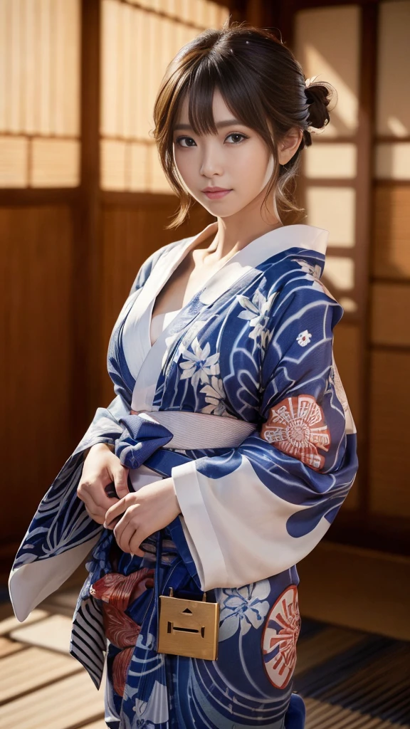 (masterpiece, Highest quality, Super detailed, Best Shadow:1.2), High resolution, ((Cinematic Light)), Hyper Detail, Dramatic Light, Intricate details, Dynamic Angle, (Highly detailed CG Unity 8k wallpaper:1.2), Shyness,
((masterpiece)), (Super detailed), (Highly detailed Unity 8k wallpaper), (Realistic Skin), (Realistic photos, Realistic, Photorealistic), Beautiful Japanese Women, (A yukata with a large opening at the chest:1.4), Beautiful Hair,Brown Hair, short hair,Beautiful Face, Delicate and beautiful eyes, smile,Beautiful feet, See through,Cowboy Shot