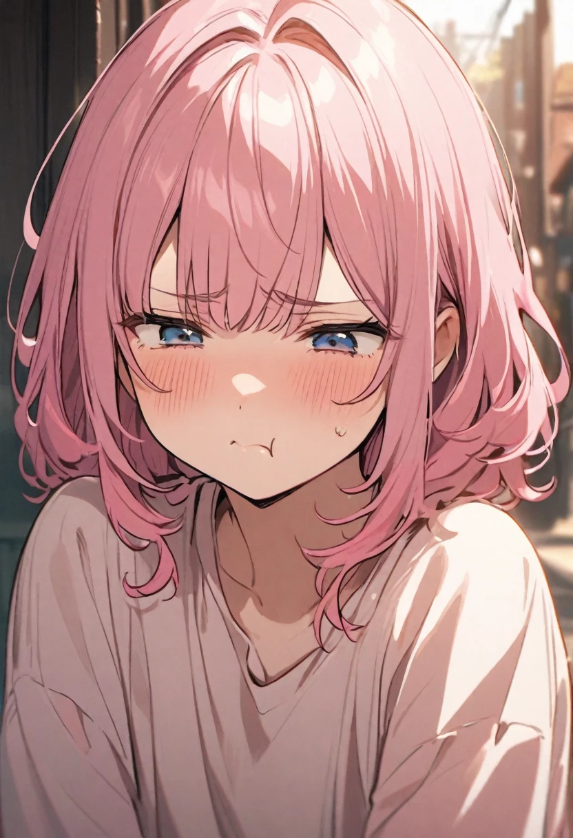 Sad face、pout、Pink haired girl、Upper Body