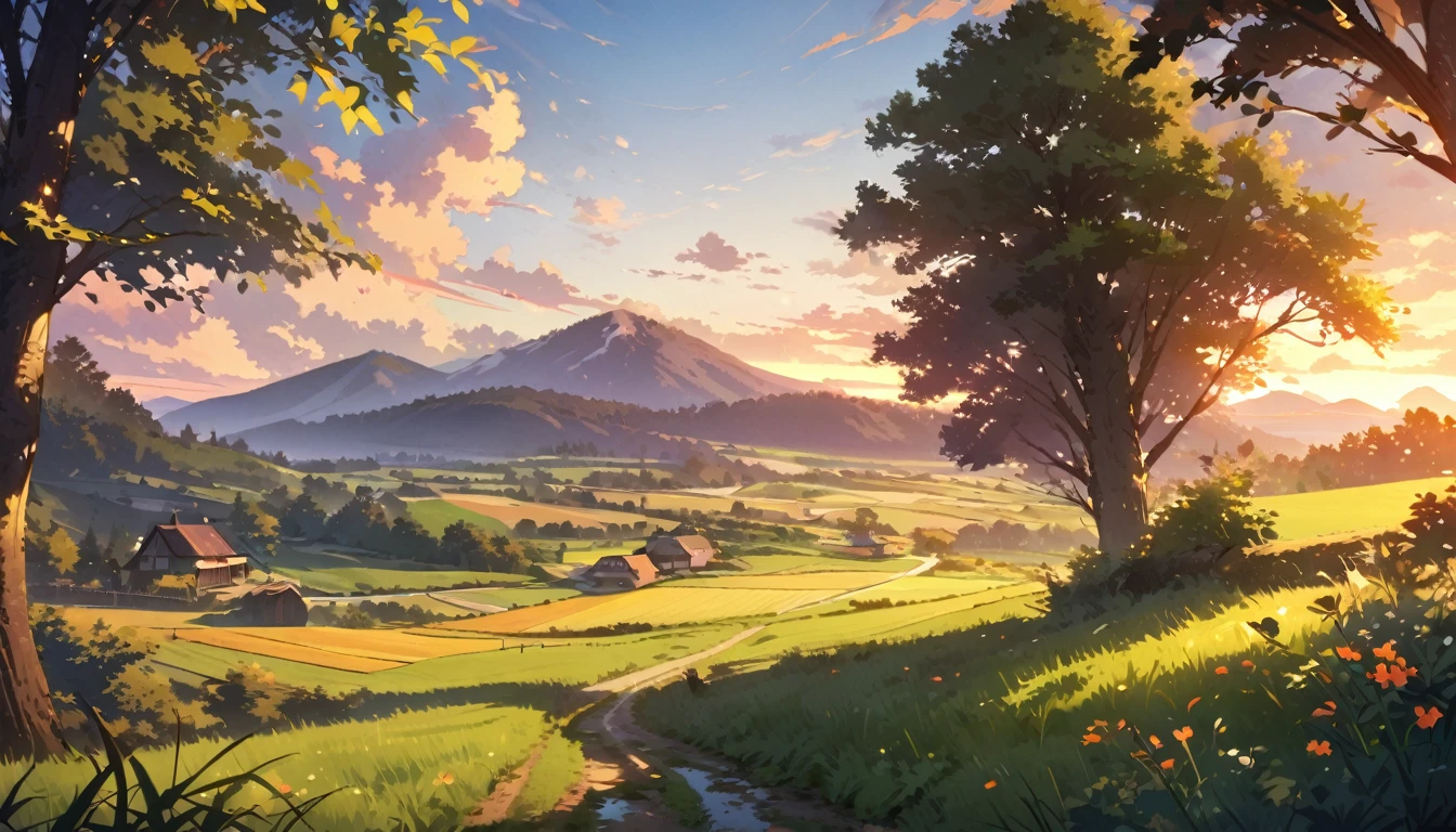 , no humans, d, masterpiece, highest quality, countryside, detailed description, natural scenery, relaxing,evening,Rural Scenery