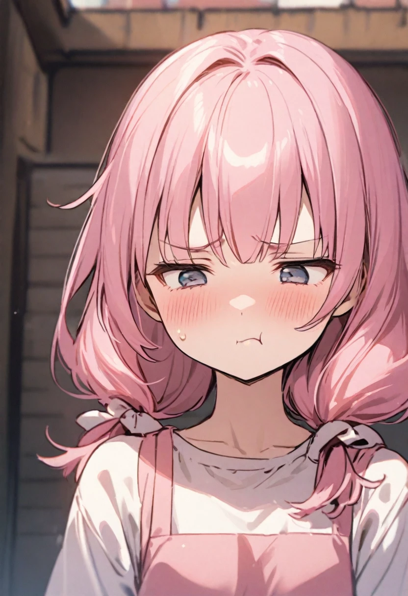 Sad face、pout、Pink haired girl、Upper Body、Twin Drill